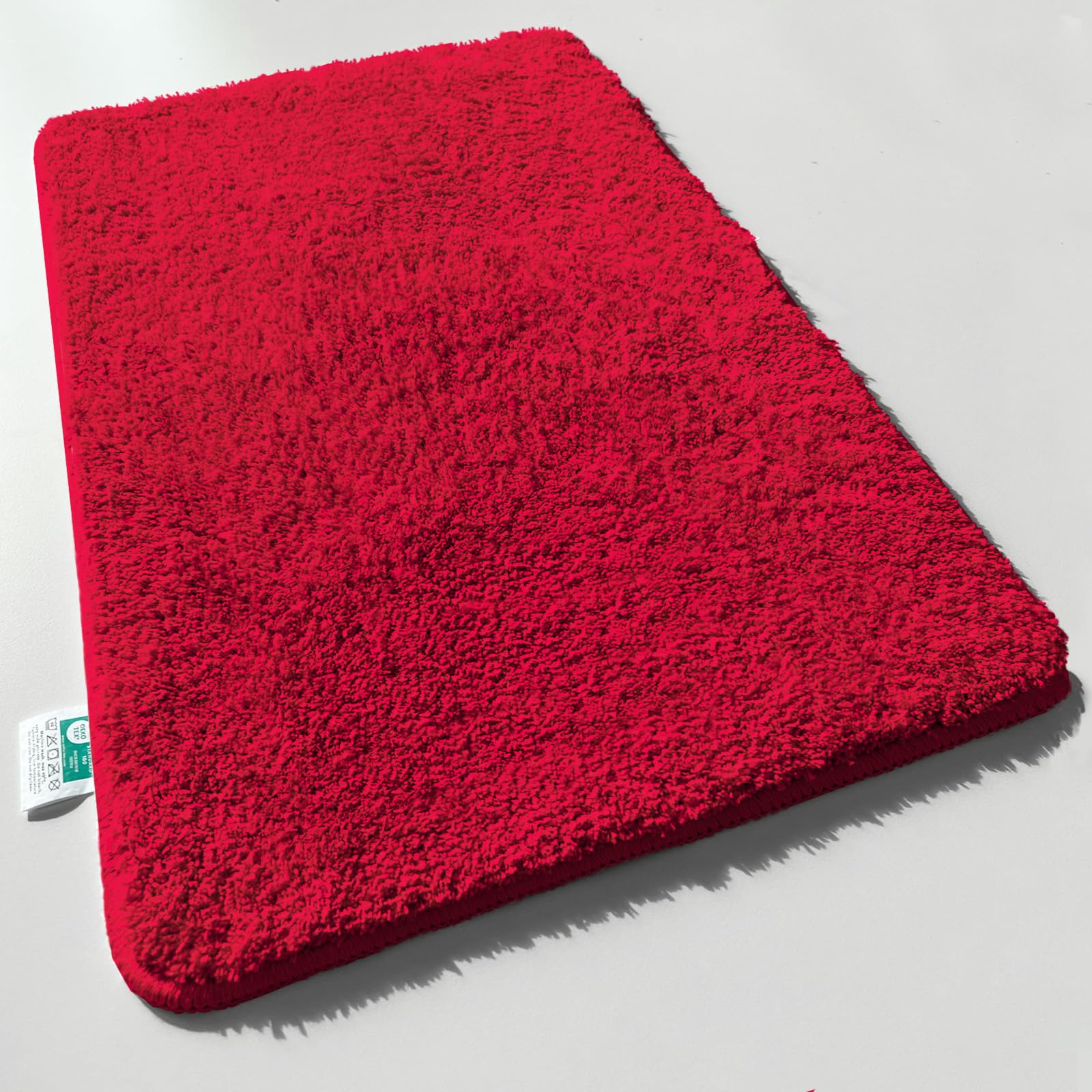 casa pura Badematte rot weicher, Flauschiger Badezimmerteppich in Shaggy Optik, Badvorleger rutschfest waschbar - Duschvorleger, Teppich Fußmatte für Badezimmer, Dusche 80x150 cm, Sky Soft