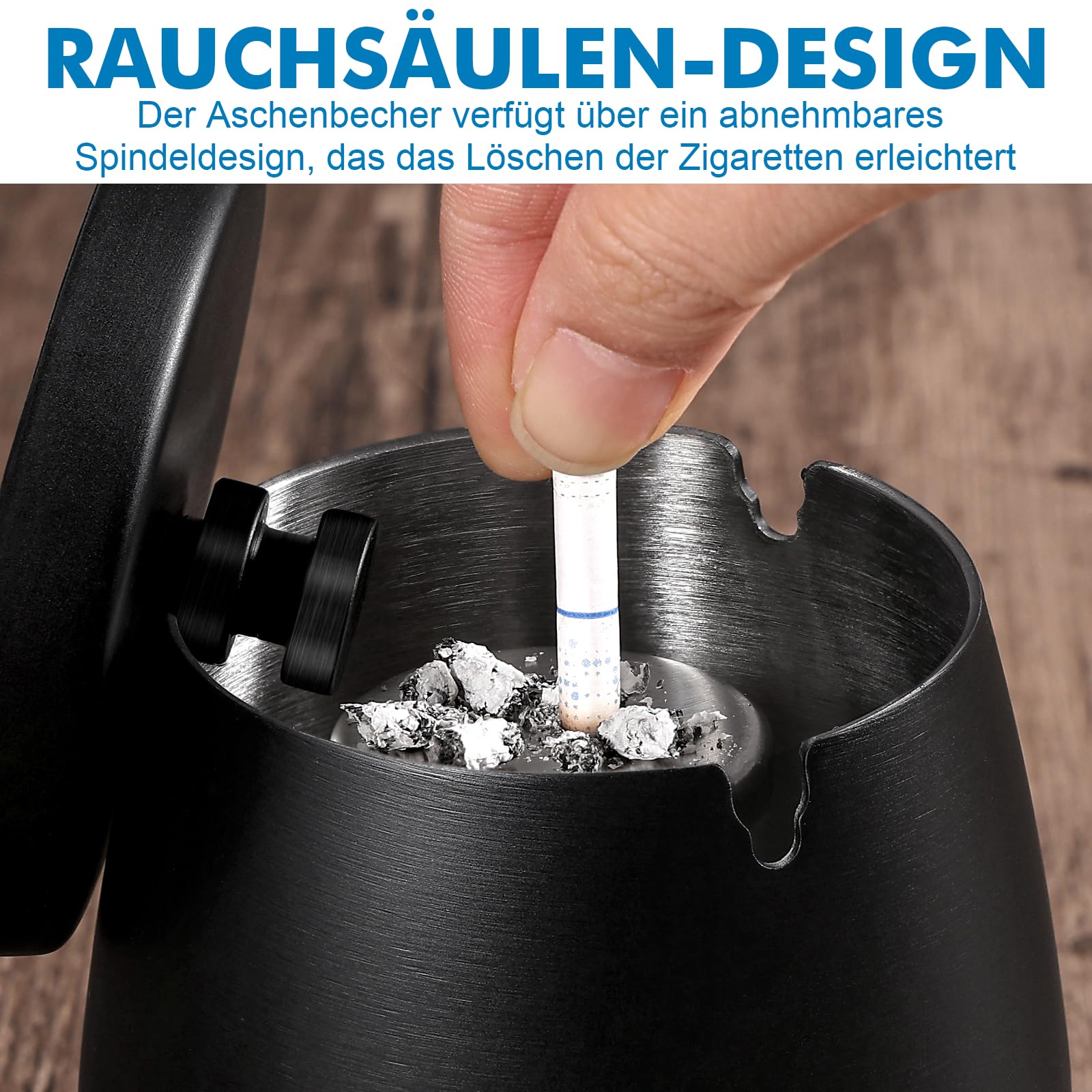 Posacenere In Ceramica Nera Con Coperchio | Stile Retr&ograve; Per Interni Ed Esterni | 11,5x8,5 Cm