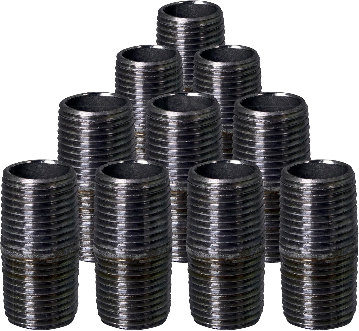 SupplyGiant 3/4 x 1 Inch Black Steel Nipple Pipes (10-Pack) - Heavy Duty Malleable Iron for DIY Furniture & Shelving