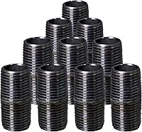 SupplyGiant 3/4 x 1 Inch Black Steel Nipple Pipes (10-Pack) - Heavy Duty Malleable Iron for DIY Furniture & Shelving
