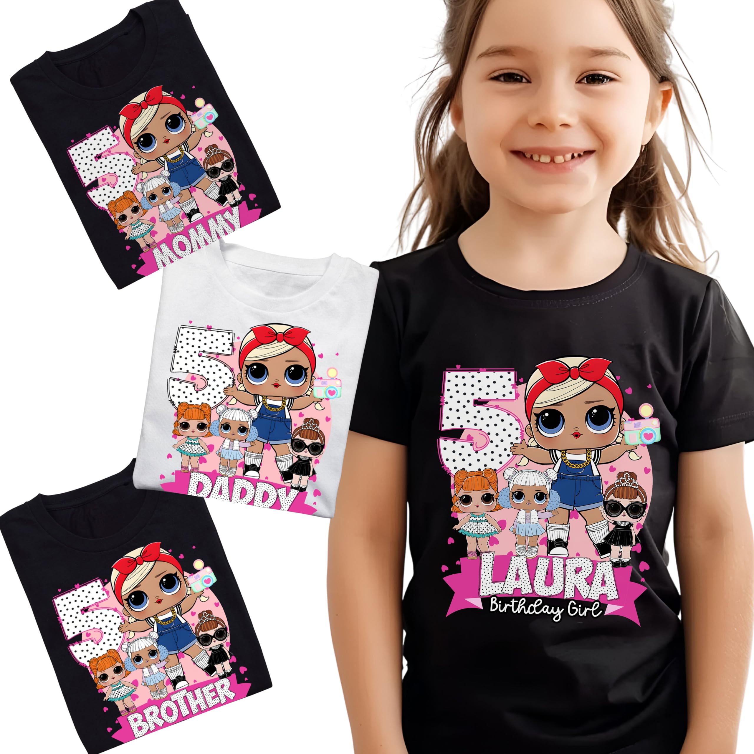 HandmadePersonalized Surprises Birthday t-Shirt with Age and Name, Surprise t-Shirts for The Whole Family, Supplies and Decoration for Surprises Party, Themed Surprise t-Shirts. White,Black