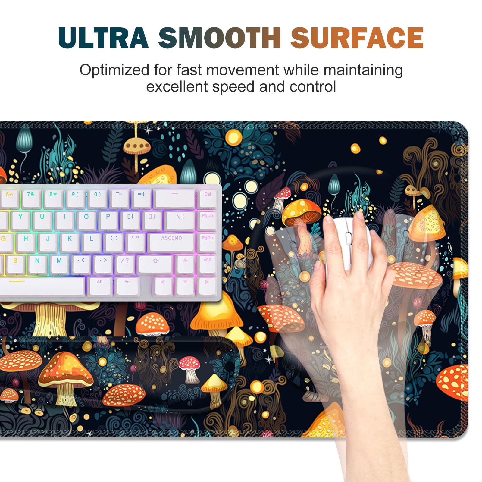 Alfombrilla de mouse para juegos, alfombrilla de escritorio grande, bonito protector de escritorio, alfombrilla de mouse XXL 4 en 1 + reposamuñecas para teclado + reposamuñecas para mouse + juego de