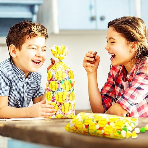 Miniatura 6 de Outus 100 bolsas de celofán de sóftbol, bolsas de regalo de sóftbol, bolsa de dulces con corbata para decoración de fiestas temáticas de deportes,