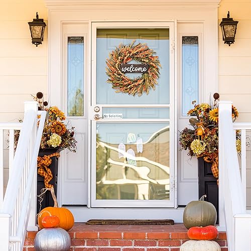 Miniatura 2 de Sggvecsy Corona artificial de otoño – Corona de otoño para puerta delantera de 22 pulgadas con hojas de espuma de cosecha, calabazas pequeñas para
