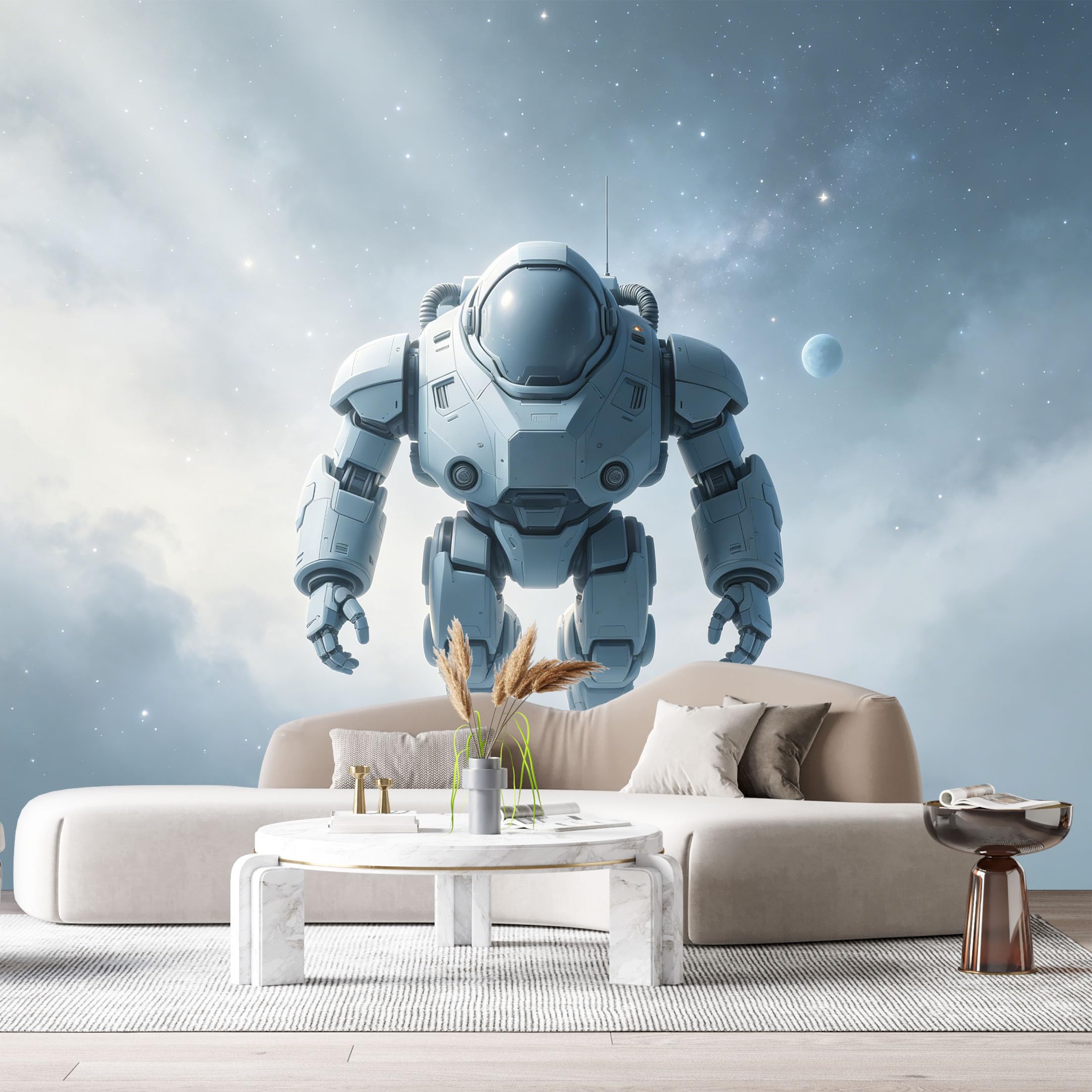 Custom Size Wall Mural Futuristic Mech Space Armor SciFi Robot 3D Realistic Metal Texture SelfAdhesive Art Prints Removable Large Wallpaper Esports Room Game Room Tenant Room Studio