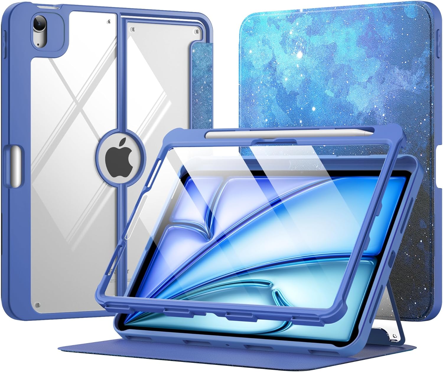 MoKo for iPad Air 11 Inch Case (M4/M3/M2) 2026/2025/2024, iPad Air 5th/4th Gen Case 10.9 Inch 2022/2020 with Pencil Holder, Screen Protector, Lens Protector, Magnetic Multi Angle, Blue Starry Sky