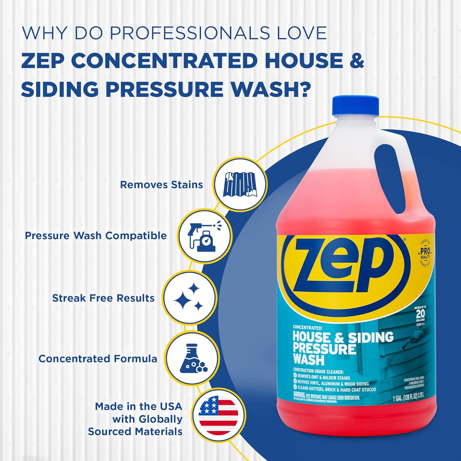 Zep House and Siding Pressure Wash Cleaner Concentrate - 1 Gallon (Case of 2) ZUVWS128 - Construction Grade Formula