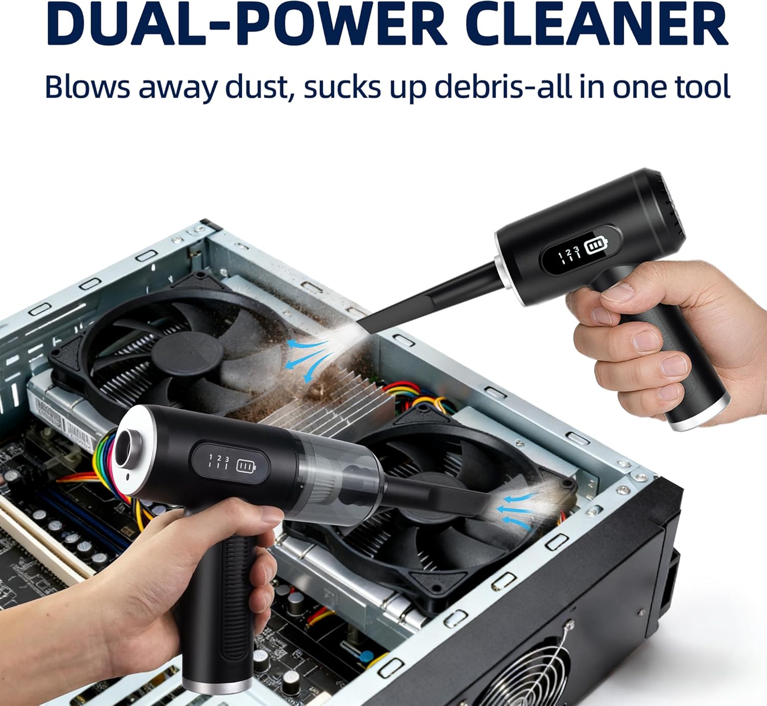 Compressed Air Duster & Vacuum Cleaner-3 Gear Adjustable 100000RPM Handheld Car Vacuum/Air Blower,Electric Air Duster with LED Light for Keyboard Electric Devices Cleaning.Replaces Compressed Air Cans