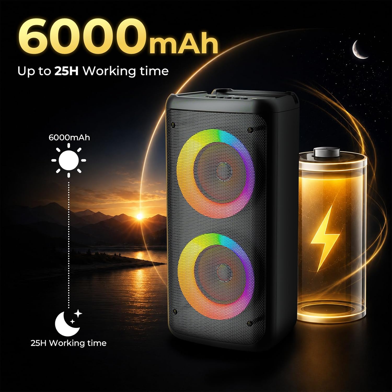 Bluetooth Speaker with 2 Wireless Microphones, 30W Big Party Speaker for Adults Kid Karaoke with Lights, Portable 6000mAh Large Battery Speaker Support TWS/AUX/USB/TF Card for Home Party Gift