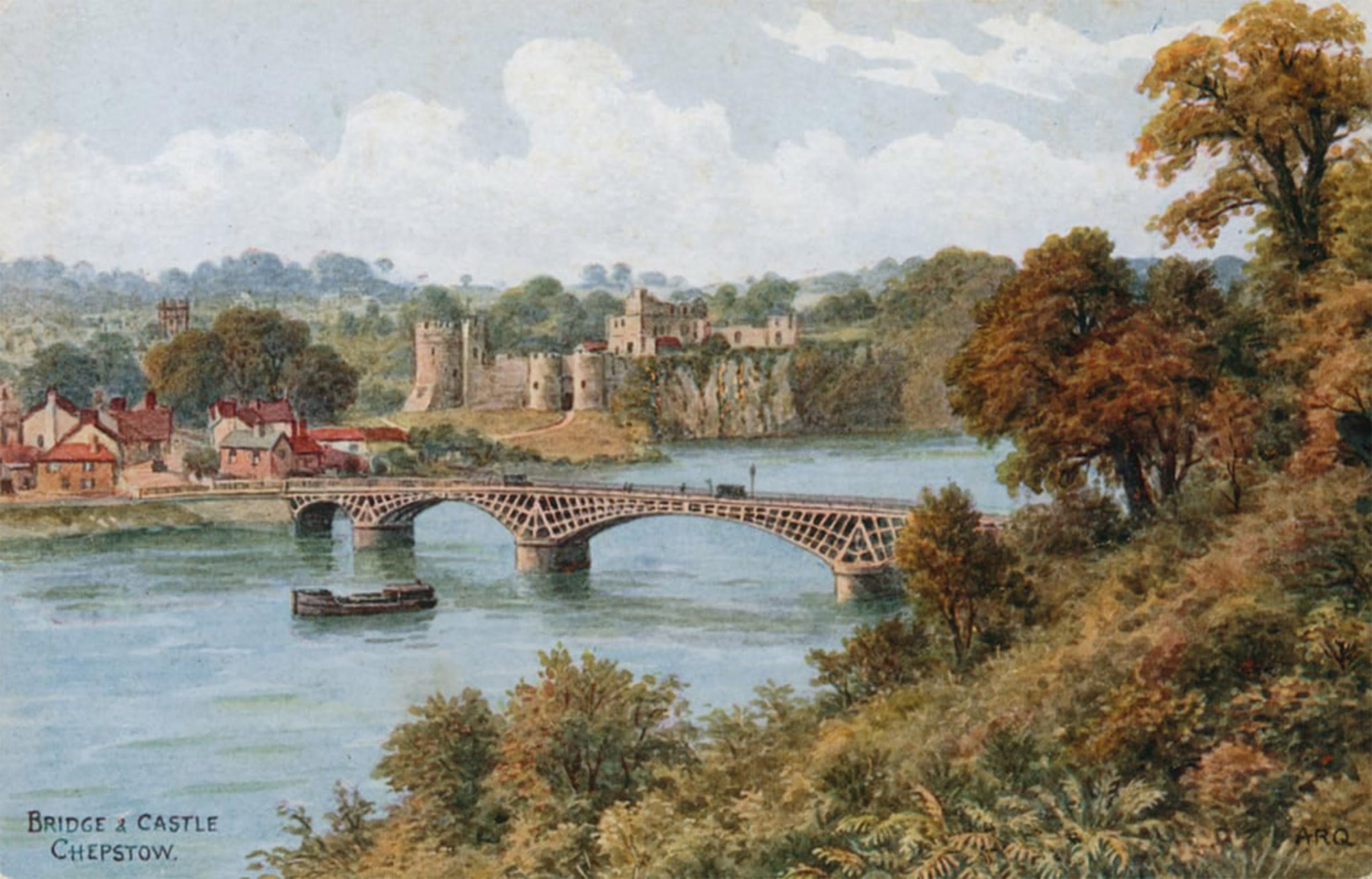 SERENDIPITP Aesthetic Poster Photo Wall Print Retro Picture Bridge and Castle Chepstow by Alfred Robert Quinton Modern Wall Artwork for Home Decor 60x90cm