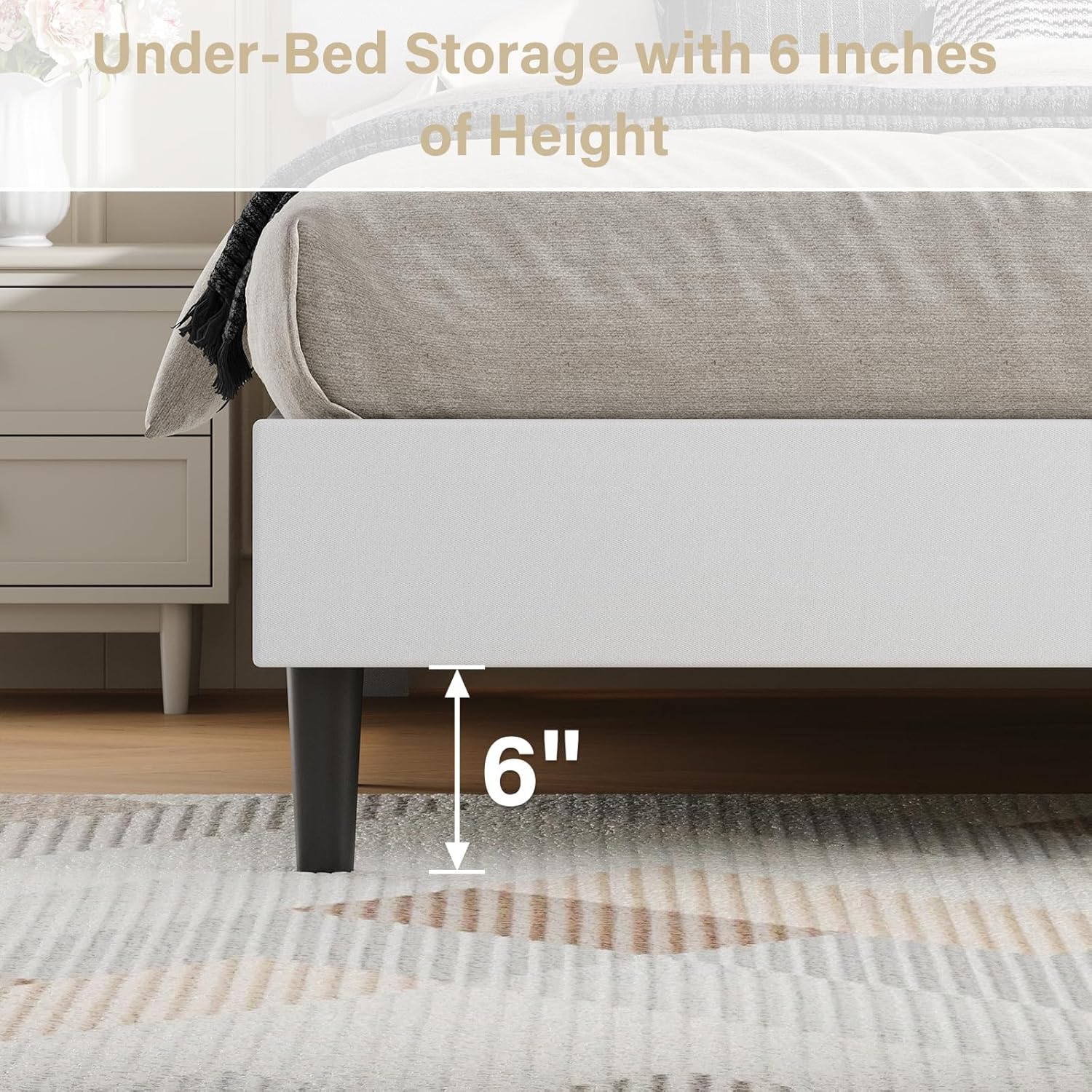 HOMBCK Full Size Bed Frame with Headboard, Full Bed Frame with Linen Fabric Upholstered, Wood Slat Support, No Box Spring Needed, Noise-Free, Easy Assembly, White