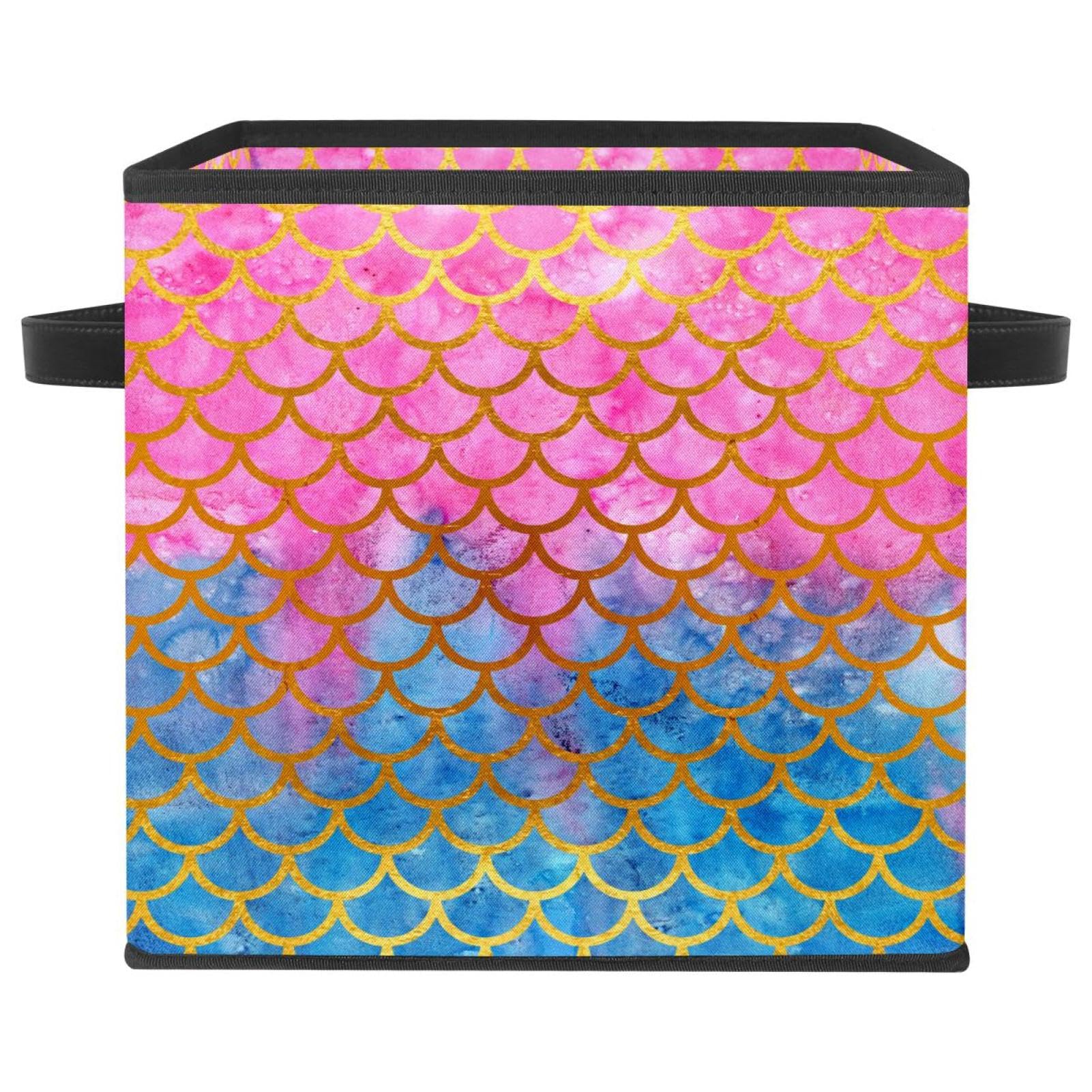 Boîte de rangement pliable aquarelle sirène en tissu 30cm