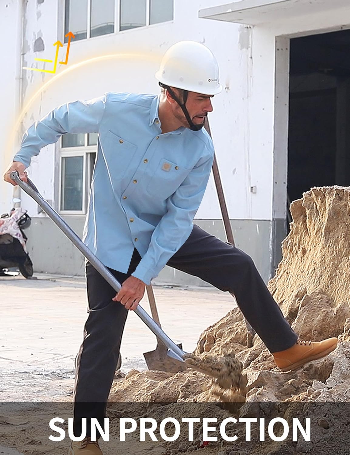 Mens Regular Fit Long Sleeve Work Utility Button Down Shirt with Chest Pockets-UPF,Reflective Safety - Image 6