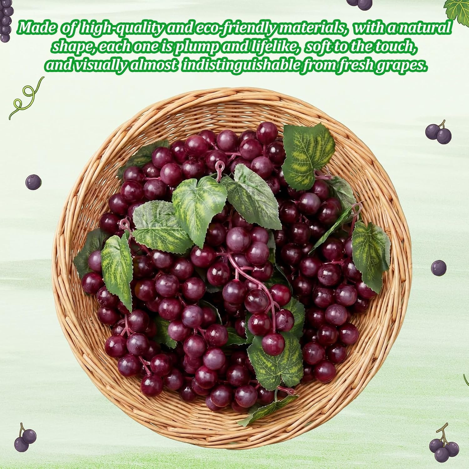 12 Pcs Artificial Purple Grapes Rubber Fake Grapes Bunches with Vines Leaves Faux Lifelike Fruits Ornament for Italian Restaurant Decor Wine Party Wedding Home Birthdays Kitchen Decoration