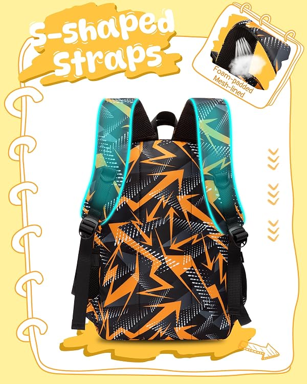 BLUEFAIRY Kids School Backpack for Boys Girls Ages 6-8 8-10 10-12 Elementary Middle School Book Bags with Laptop Compartment Mochilas Escolares para Niños Niñas de 8 10 12 Años (Orange, Geometric) by BLUEFAIRY - Used condition - Image 4