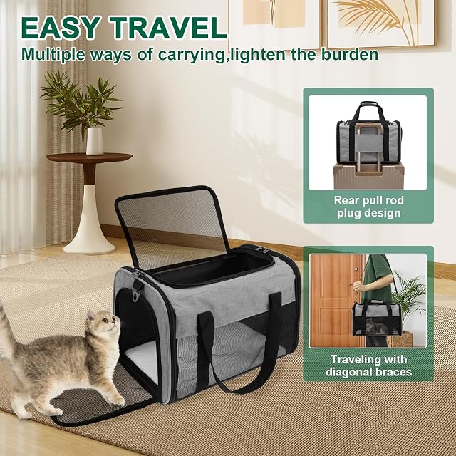 Foto 6 de 7 de Bolsa de transporte para gatos aprobada por aerolíneas, 43 x 28 x 28 cm, portátil, transpirable, plegable