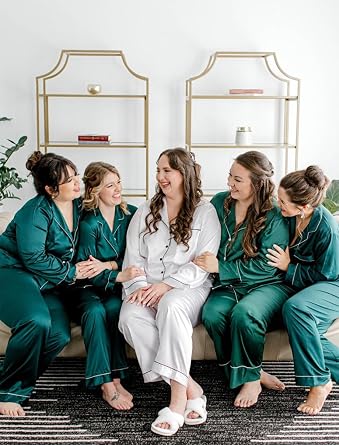 Samring Satin Pajama Set for Women Silk Long Sleeve Button Down Pjs Sets