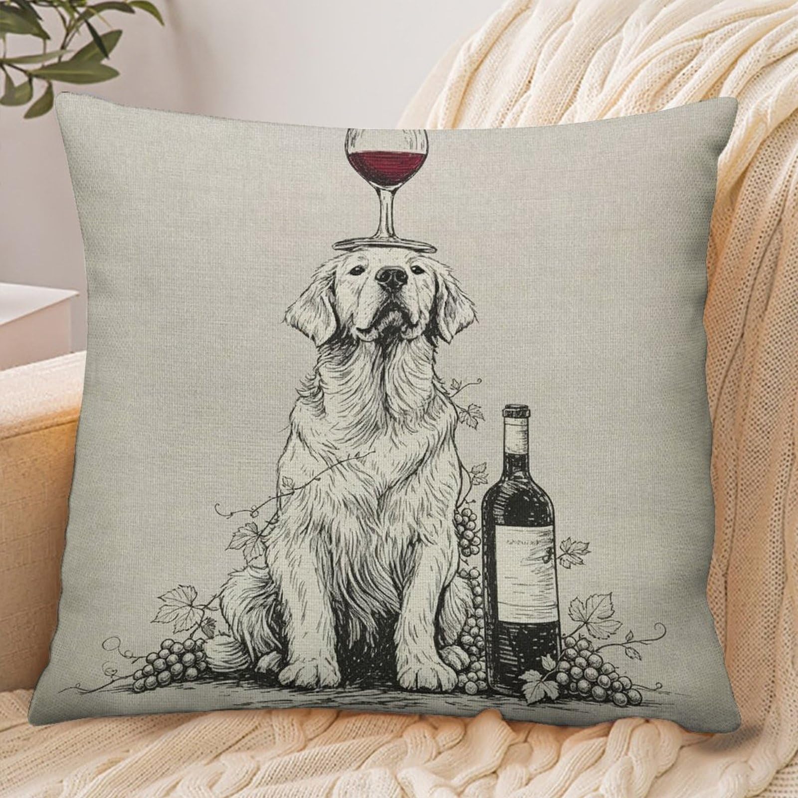Fekiloot Style Funny Wine Dog Pillowcase Pillow Sham Pillow Case