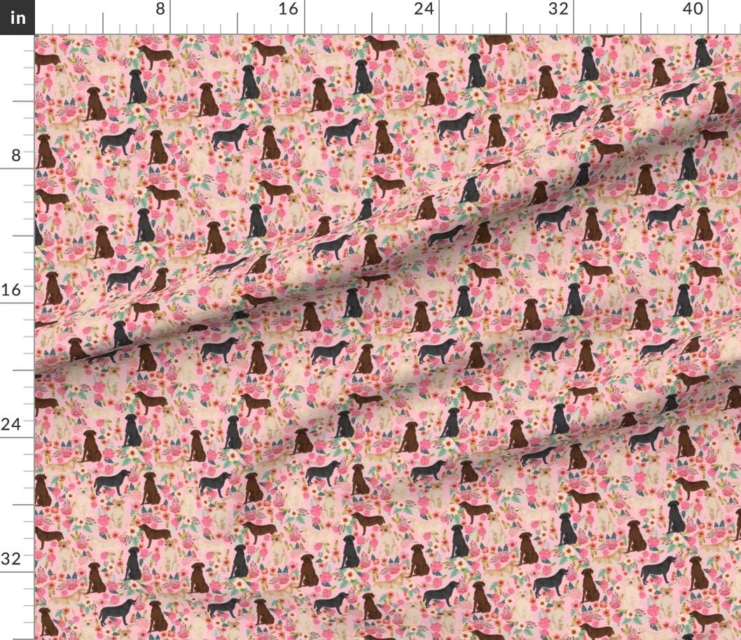 Spoonflower Fabric - Labrador Pink Florals Cute Dogs Yellow Lab Golden Black Chocolate Printed on Petal Signature Cotton Fabric by The Yard - Sewing Quilting Apparel Crafts Decor