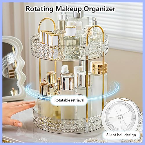 Miniatura 4 de Organizador de maquillaje giratorio de 2 niveles con soporte para pinceles, estante de almacenamiento de gran capacidad para tocador, baño,