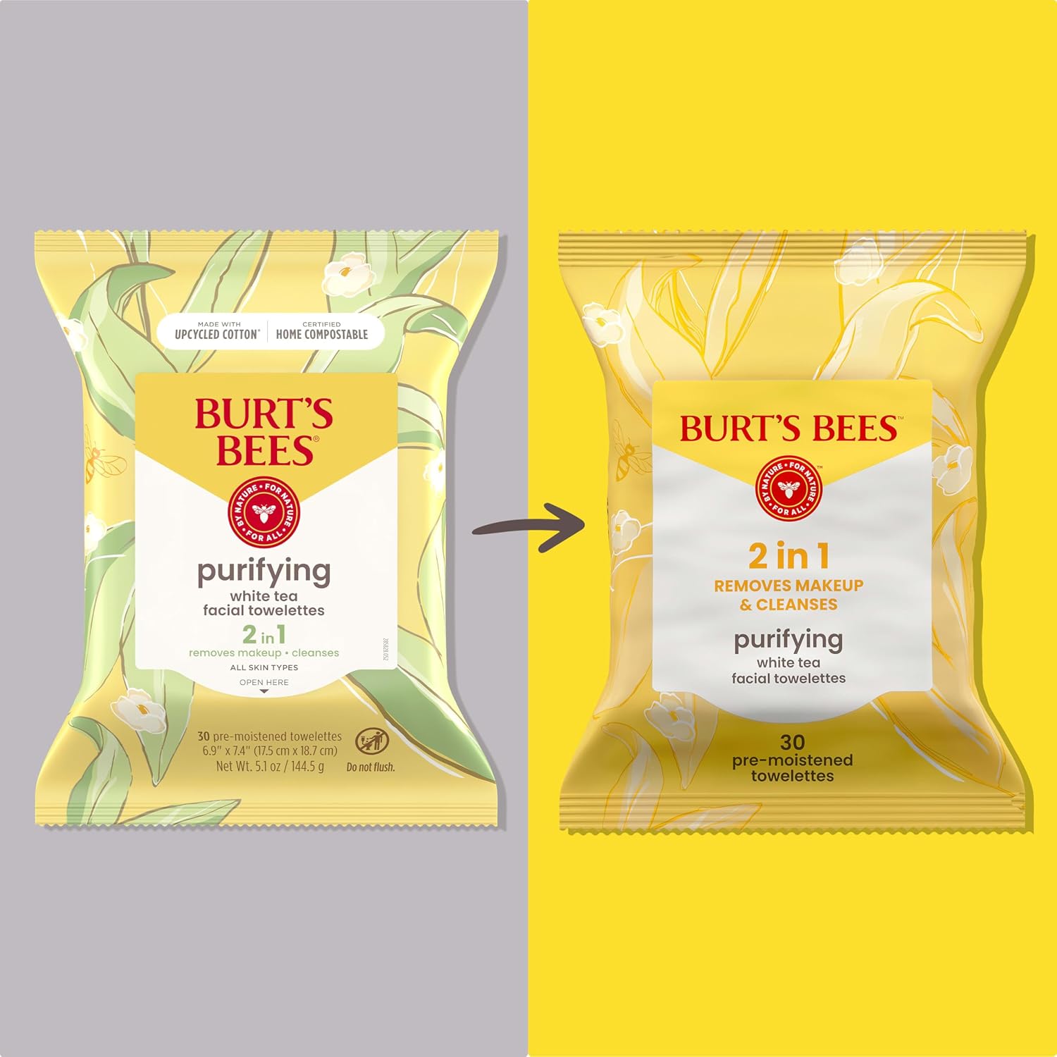 Burt’s Bees Purifying White Tea Facial Towelettes, 100% Plant Based Cloths; 99% Natural Origin; Removes Makeup and Cleanses; No Rinsing; All Skin Types (Pack May Vary) image 2