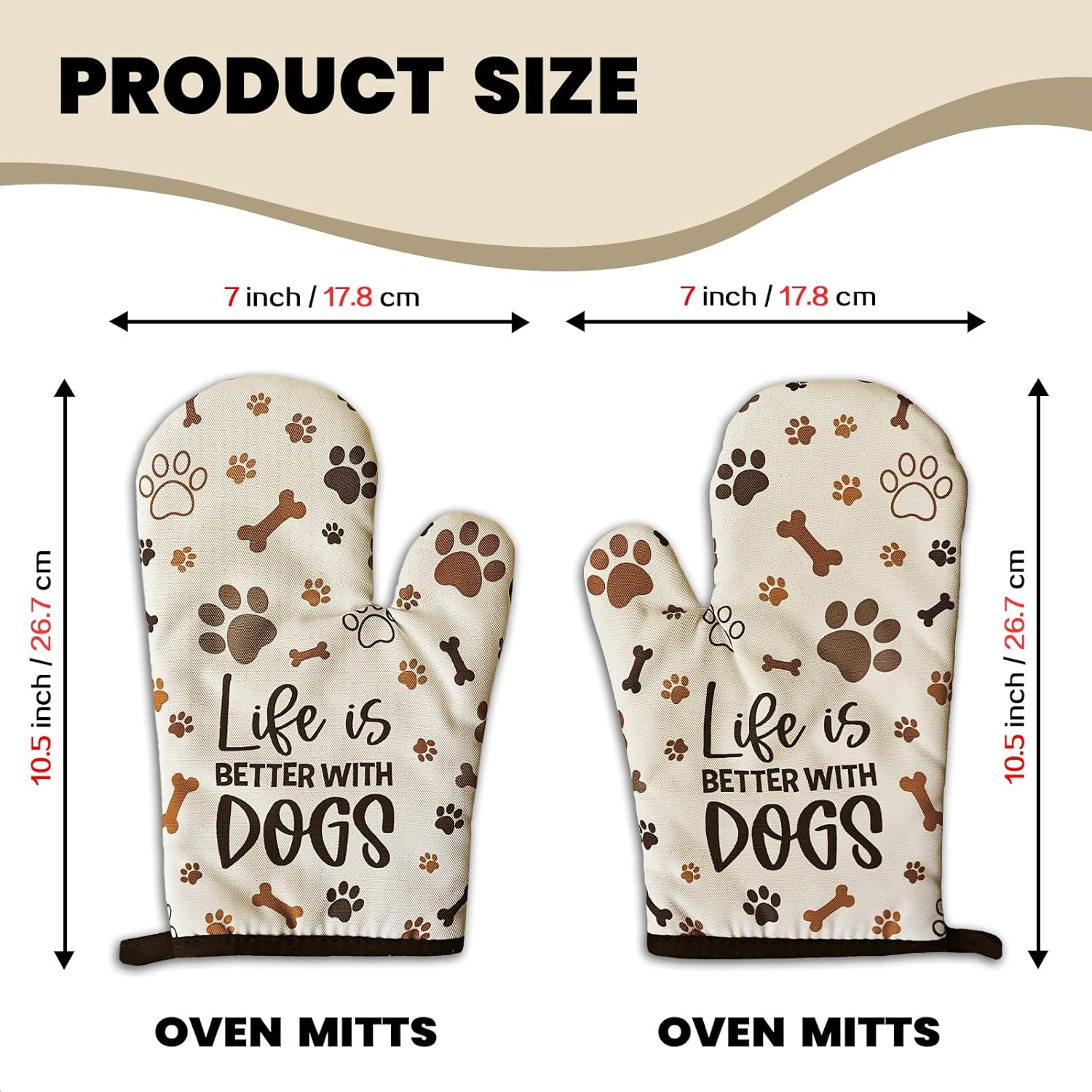 2 Pcs Funny Paw Prints Oven Mitts Life is Better with Dogs Heat Resistant Baking Mittens Silicone Non-Slip Oven Mitts Kitchen Decor Gift Birthday Gift for Women Men Hostess Friend Dog Lover - Image 2