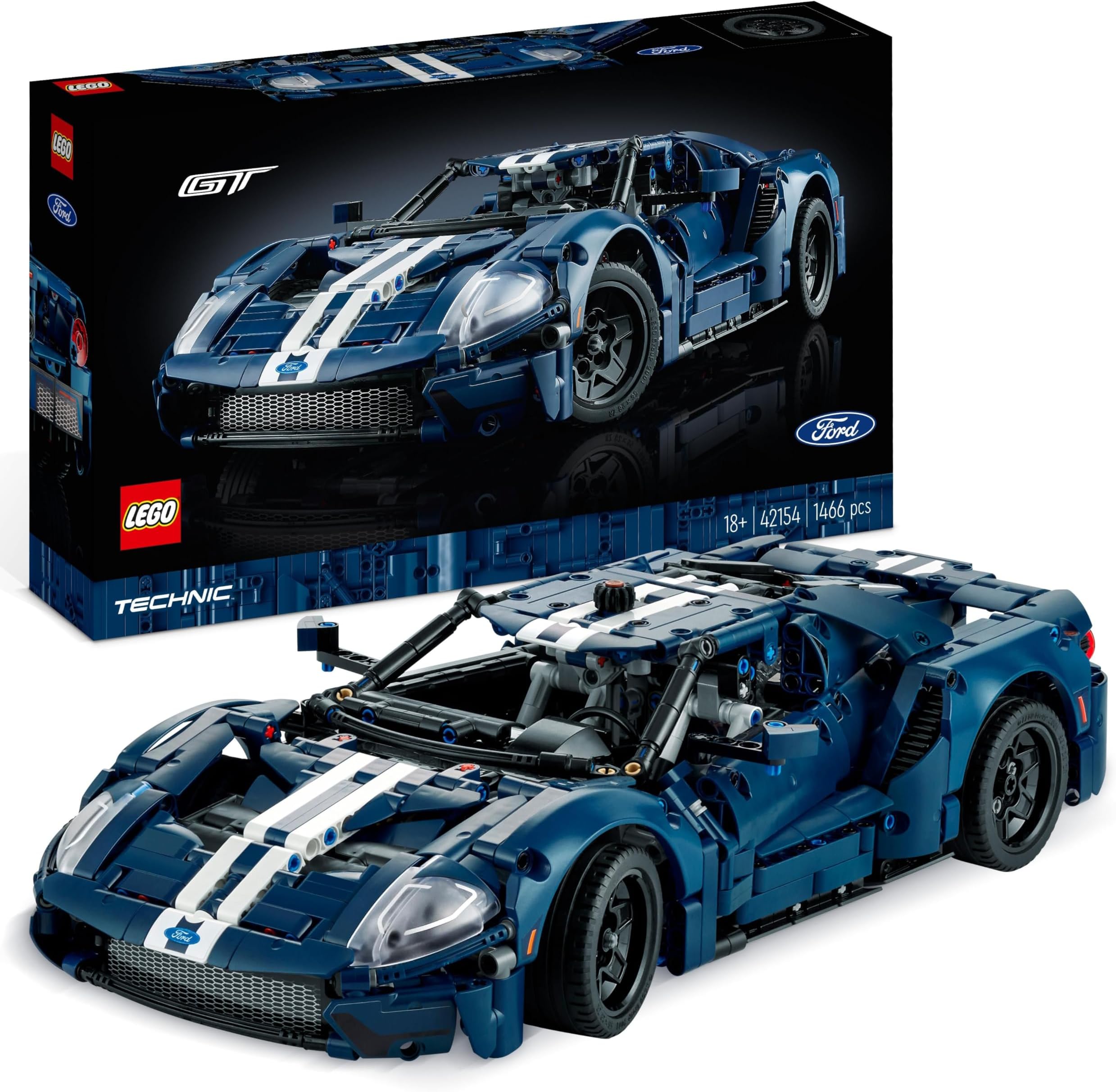 LEGO Technic 2022 Ford GT Car Model Kit for Adults to Build, 1:12 Scale Supercar with Authentic Features, Advanced Building Set, Collectible Gift For Men & Women 42154