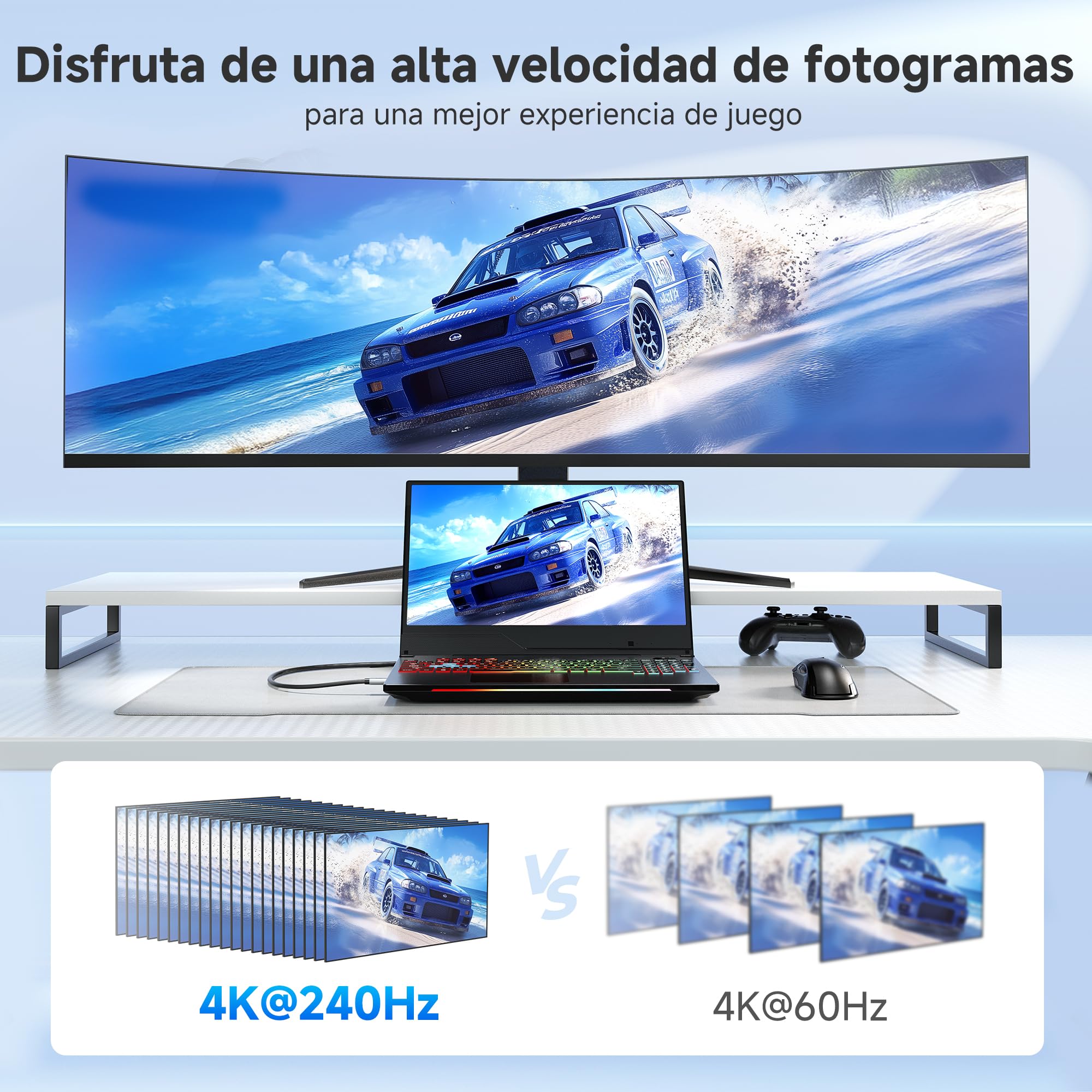 Cable Matters Cable USB C a HDMI 2.1 unidireccional de 48 Gbps y 8K - 3 m, compatible con 4K a 240 Hz / 8K a 60 Hz con HDR, cable Thunderbolt 4 a HDMI 2.1, compatible con portátiles Thunderbolt 8