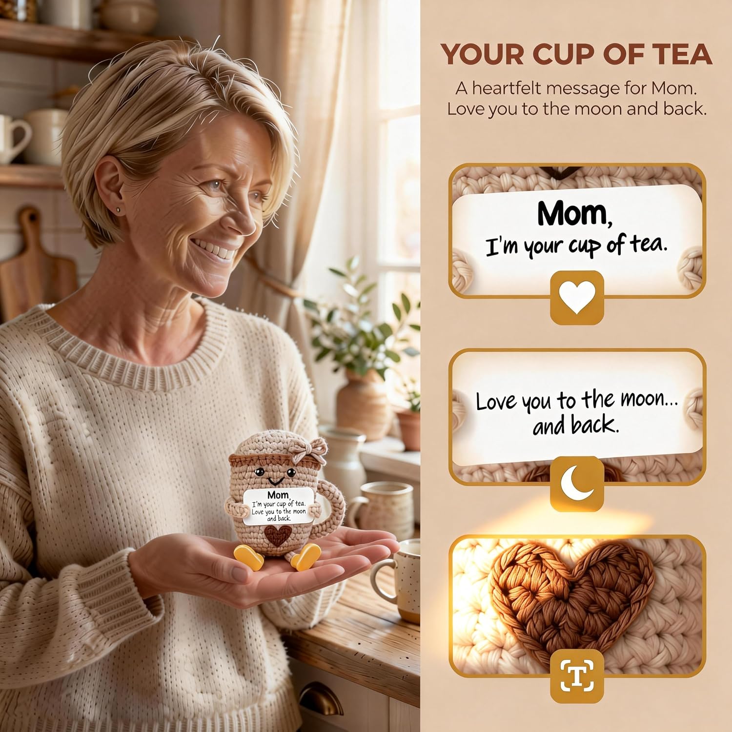 Birthday Mothers Day Gift for Mom Wife Grandma,Crochet Tea Cup