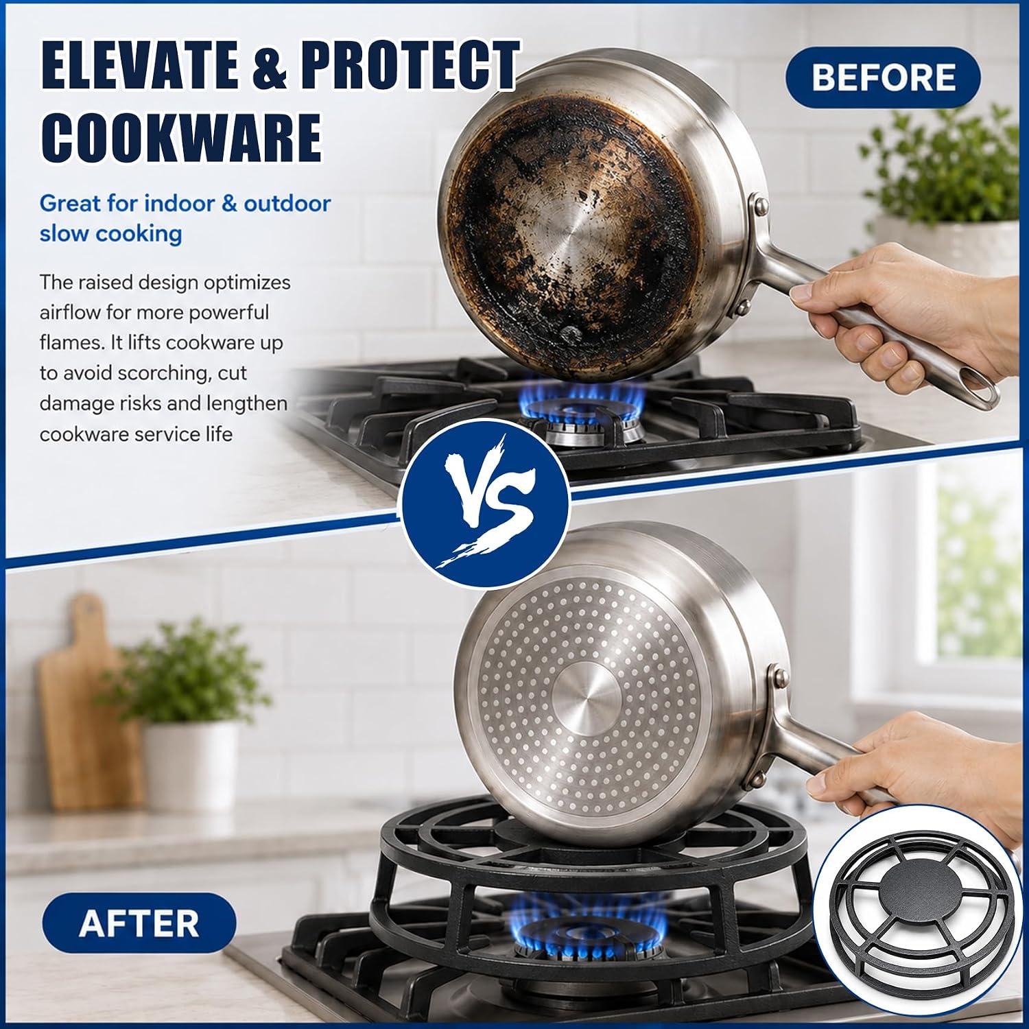 9.5 Inch Cast Iron Heat Diffuser for Gas Stove, Flame Tamer Simmer Ring