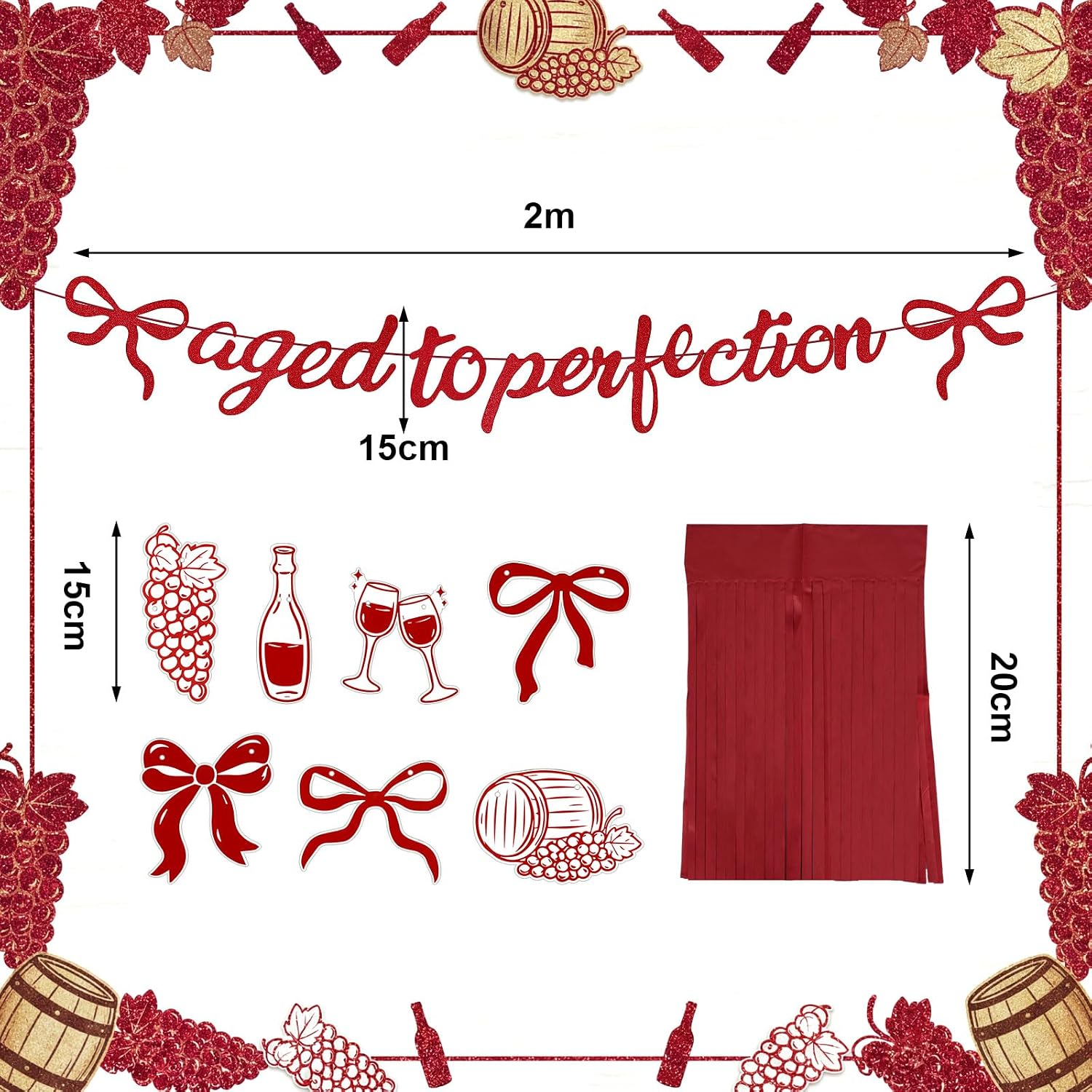 Epakh 3 Pcs Aged to Perfection Birthday Decorations Wine Red Banner Kit Aging Like Fine Wine Decor for Women 30th 100th Birthday Retirement and Anniversary Party
