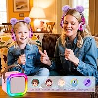 Mini karaoke aparat G.C cu unicorn pentru copii 6-12 ani, cu microfon LED, căști cu fir, bidon de apă și set de cadou creativ cu unicorn pentru fete 7