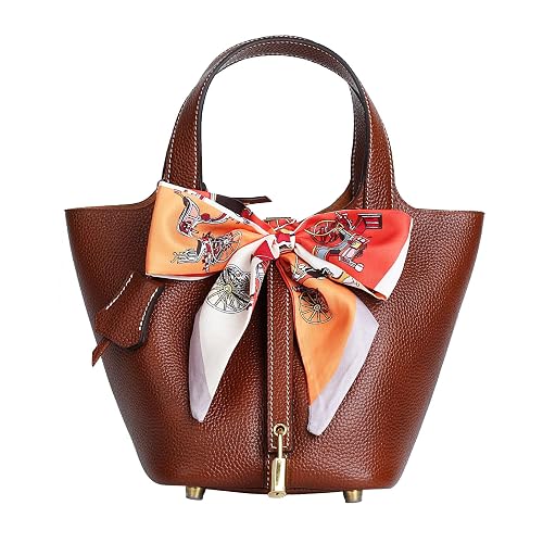 Leather Handbag (Scarf Detaches) Genuine Leather Bucket Bag for Women,Market