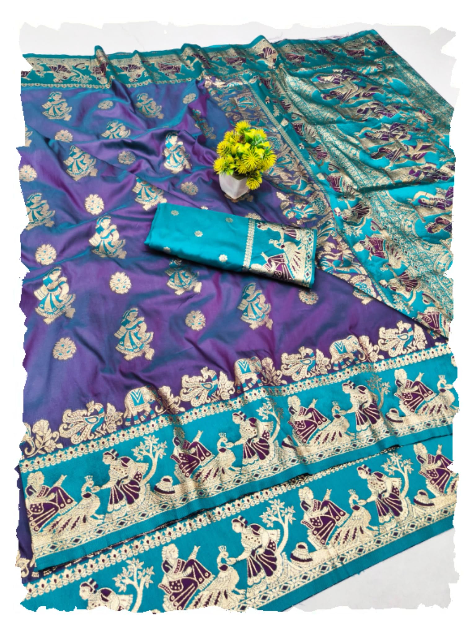 ratnavali Baluchari Silk Saree | Bengali Silk Saree With Zari | Traditional Silk Saree R176-05-picture-53