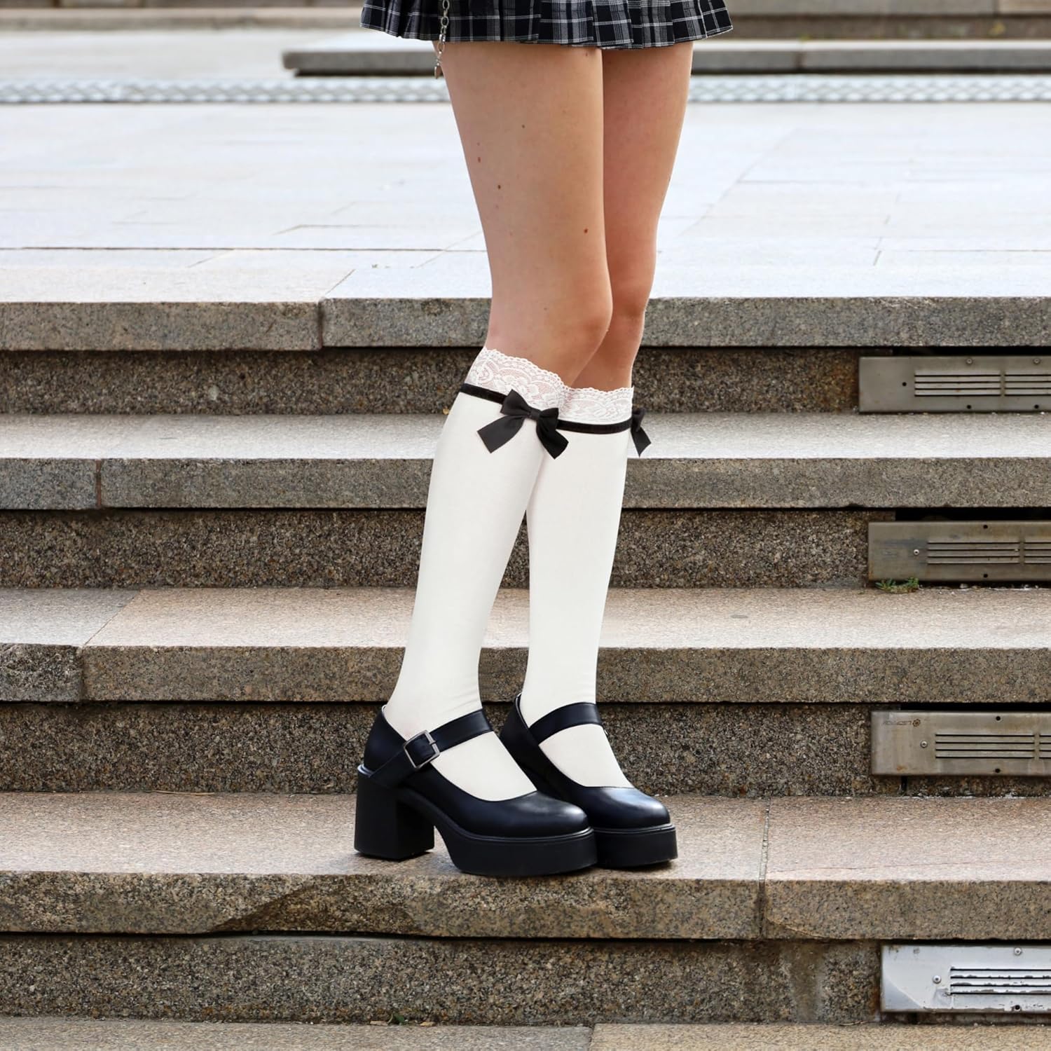 Violet Mist Bow Lace Ruffle Knee High Socks for Women Girls Bow Tie Cotton Cute Lovely Dress Lolita Novelty High Tube Socks - Image 7