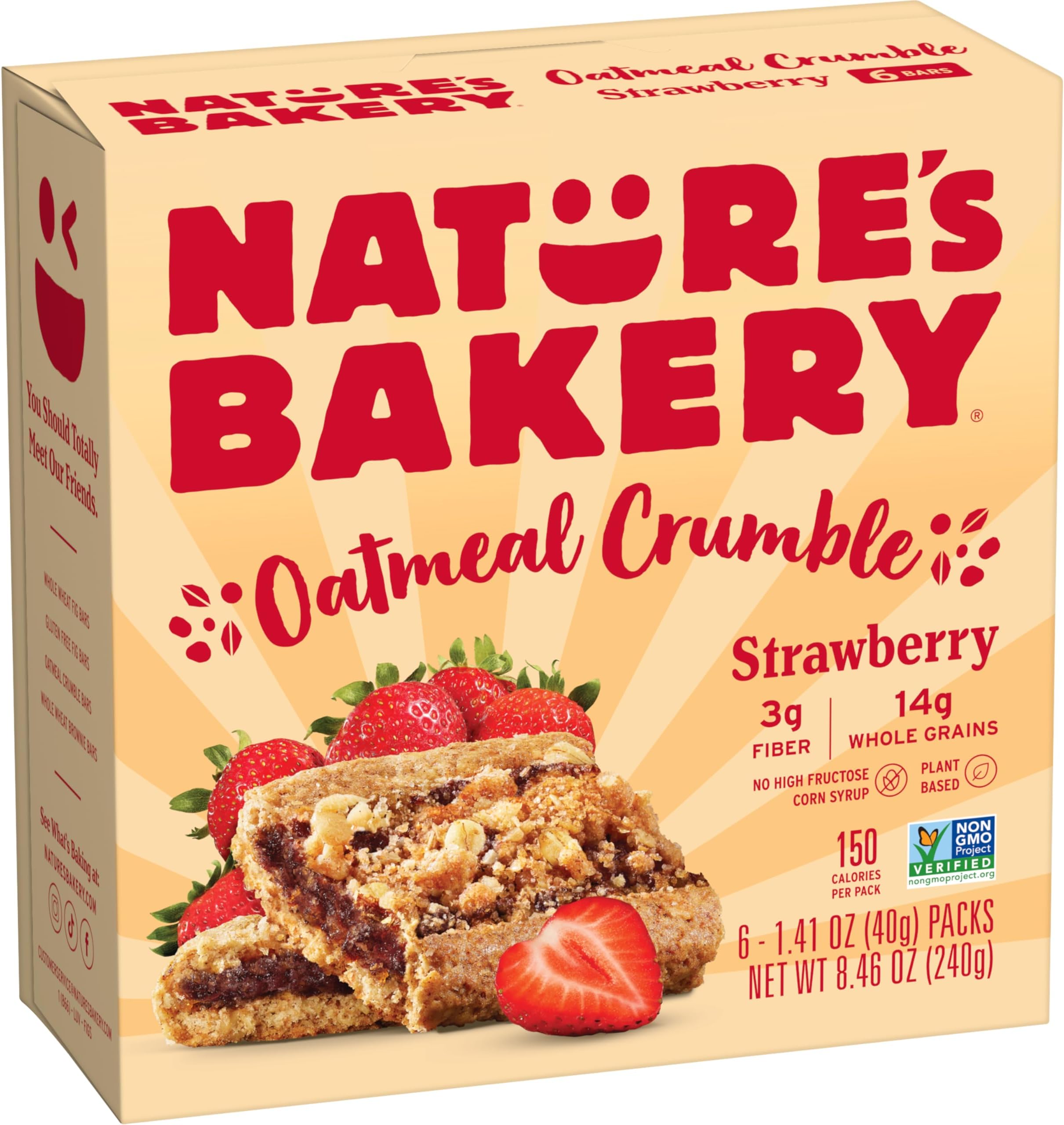 Natureโs Bakery Oatmeal Crumble Bars, Strawberry, Real Fruit, Vegan, Non-GMO, Breakfast Bar, 1 Box With 6 Bars, 6 Count