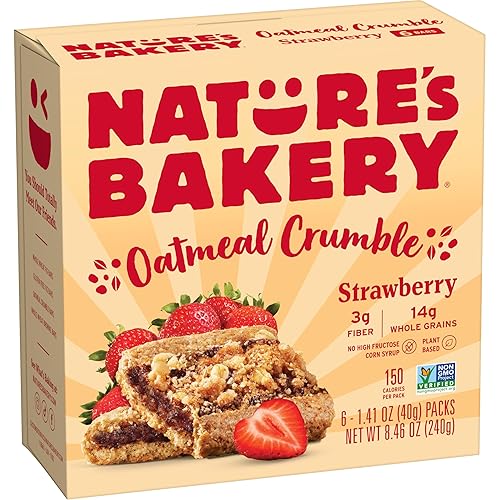 Nature's Bakery Barritas de avena desmenuzada, fresa, fruta real, veganas, sin OMG, barra de desayuno, 1 caja con 6 barras, 6 unidades