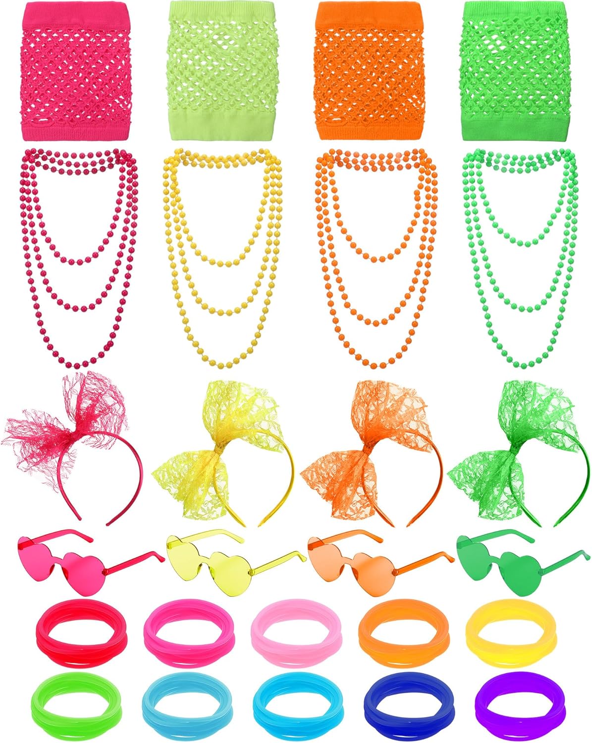Toulite 80s Costume Accessories Set for Women with Headband Gloves Necklace Bracelet Sunglasses for Outfit Party