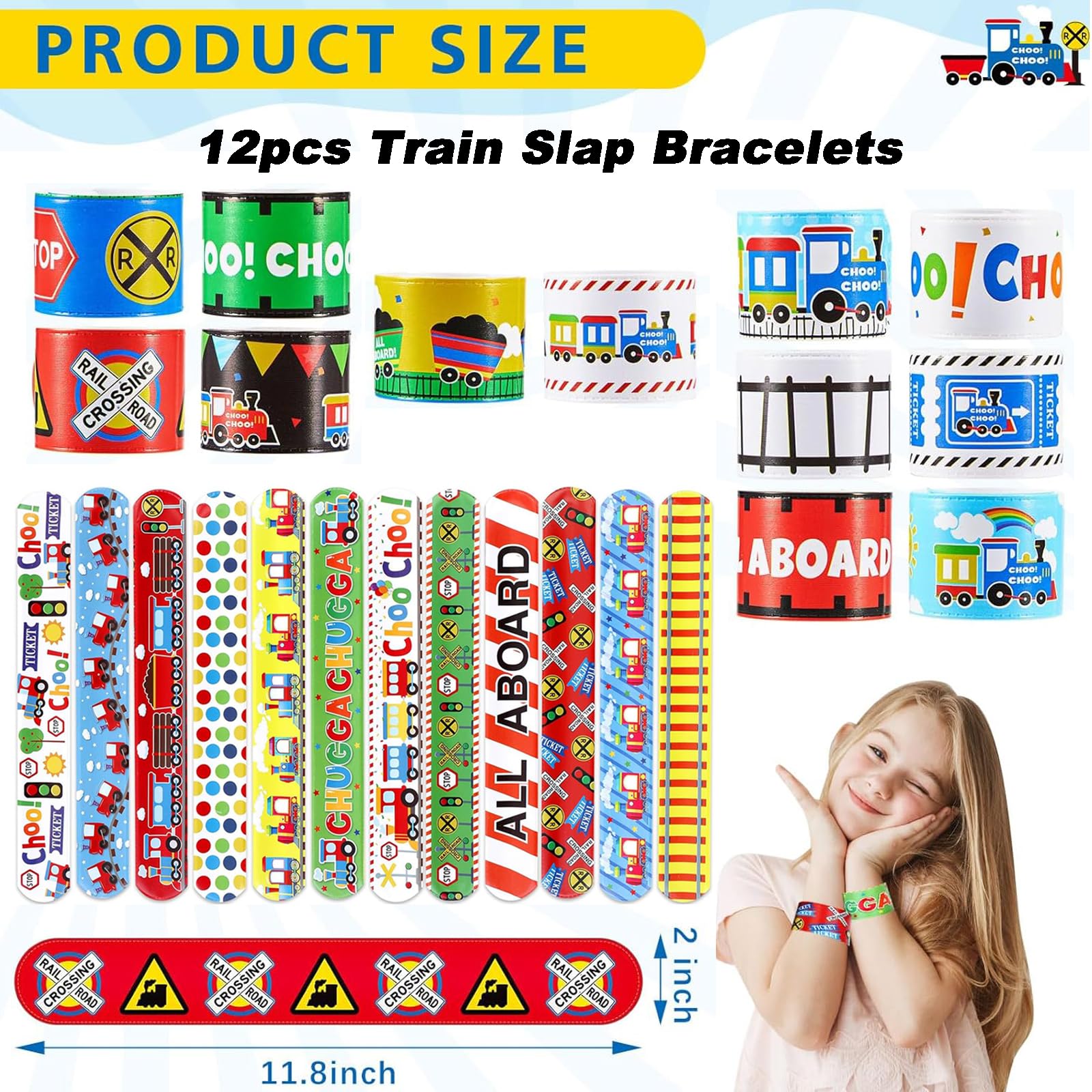 Pin The Choo Choo On The Track Game - Train Birthday Party Supplies With Poster, Blindfolds & Stickers For Kids - View #3