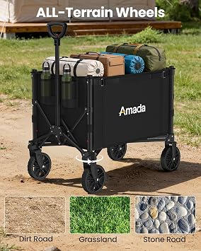 120L Wagons Carts Foldable, Collapsible Wagon Cart with 220 lbs Max Load and Expandable Storage, Heavy-Duty Foldable Wagon Cart with Wheels for Groceries, Shopping, Sport, Beach, Garden and Camping