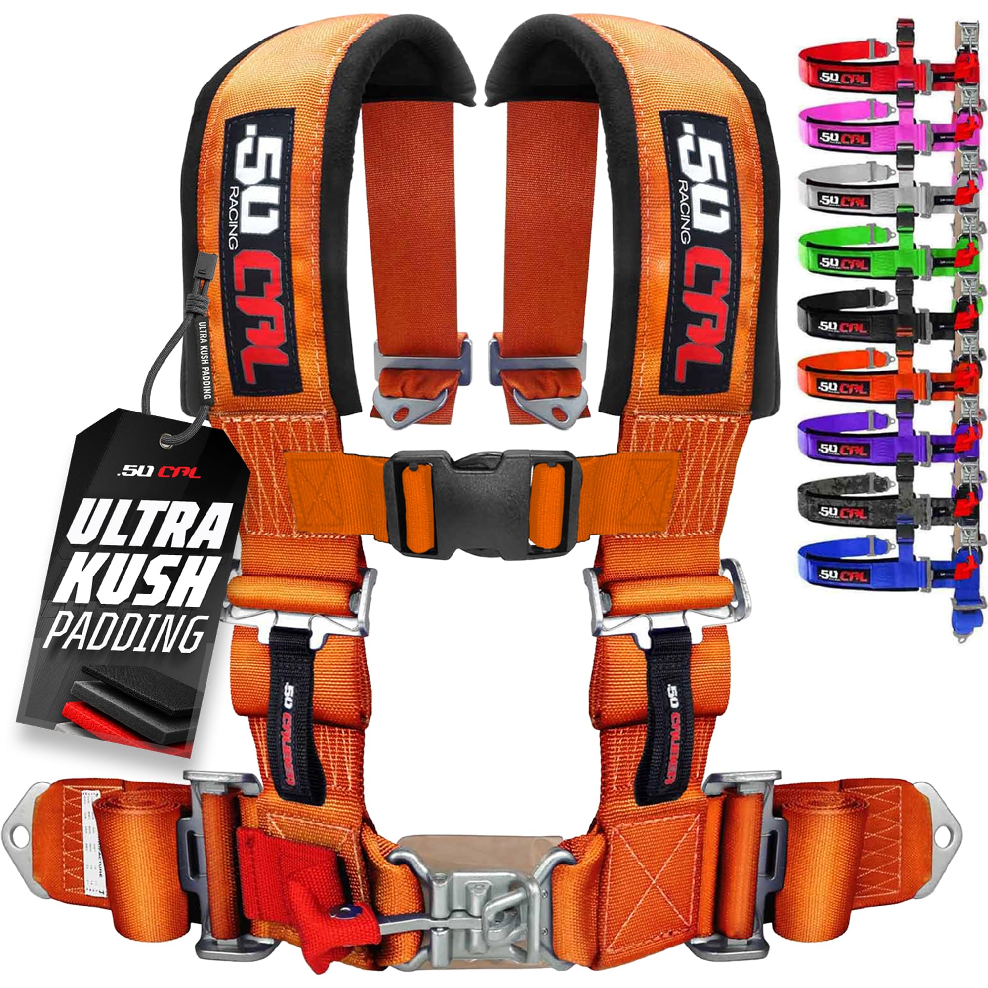 1pc 50 Cal Orange 4 Point Harness 2" straps, Racing Harness Seat Belt