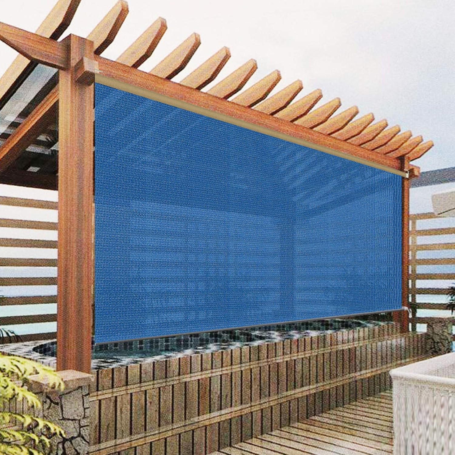 SUAKY Exterior Blackout Roller Shades Cordless Blinds, Light Blue Custom Outdoor Waterproof Window Shades Windproof Window Blinds for Porch, Gazebo, Patio, Back Yard, Deck, Balcony, Pergolas