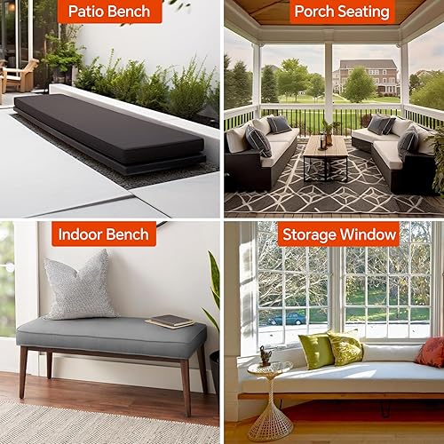 Miniatura 5 de Focuprodu Cojín de banco personalizado, cojines de muebles de patio de tamaño personalizado vienen con correas, cojín de asiento de ventana funda