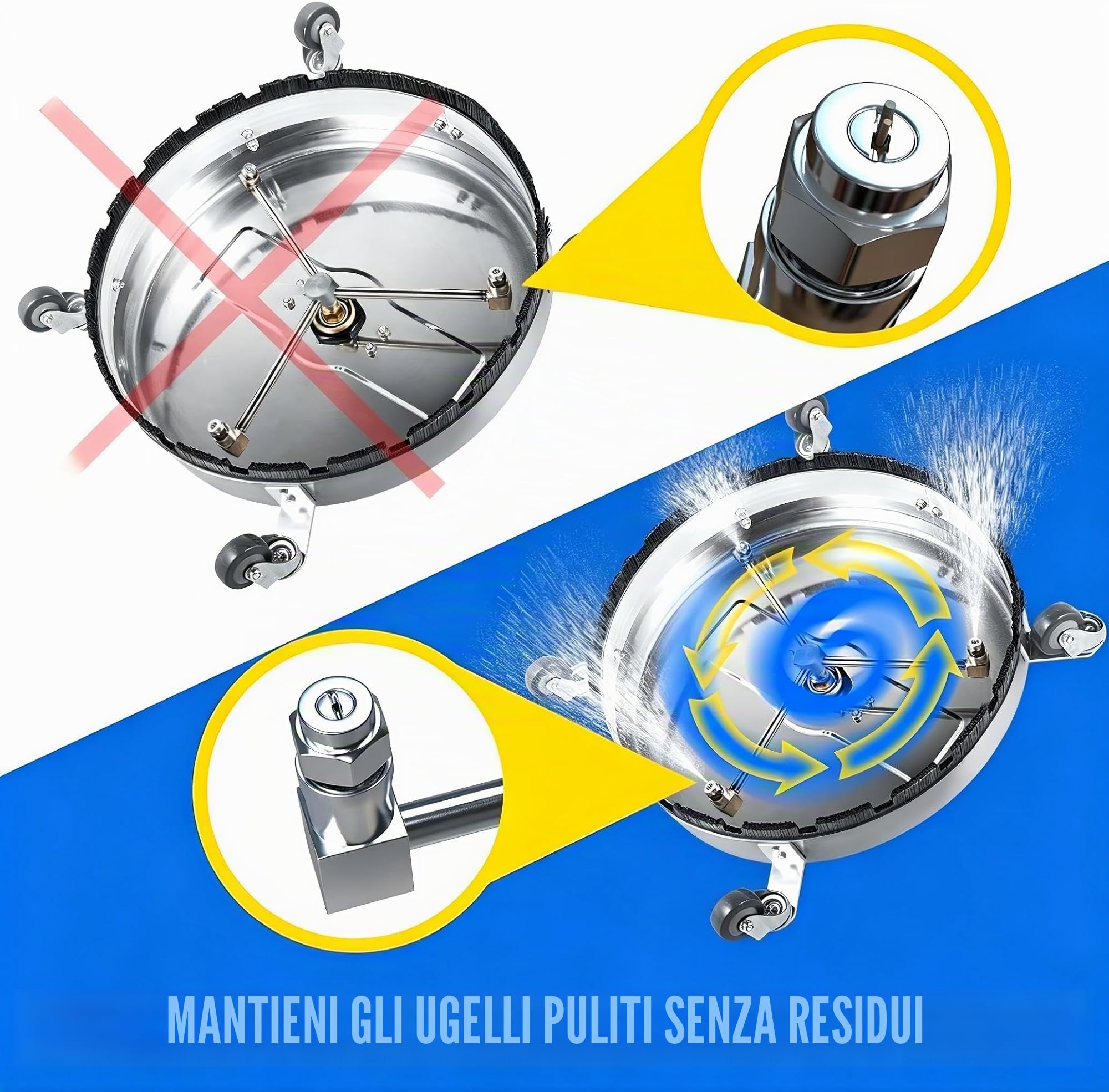 Idropulitrice per Superfici Diametro 18 Pollici, Detergente per Superfici con Idropulitrice Detergente per Superfici Professionale 4000PSI con 4 Ruote Connettore Rapido da 3/8 di Pollice