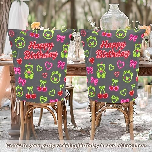 Miniatura 5 de Birthday Bear Dark Green and Red Chair Covers for Party Removable for Home, Restaurant, Banquet Set of 2 Decorations Banquet Chair Covers