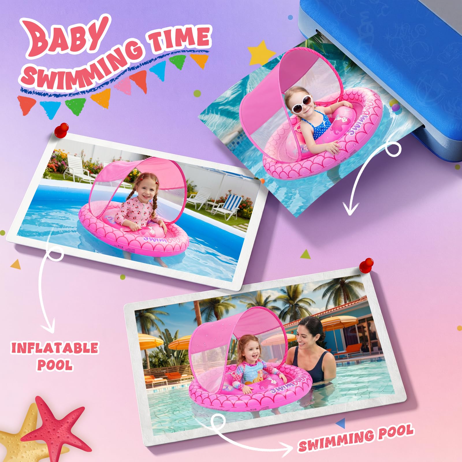 Anillo De Natación Bebé Con Sombrilla – Flotador Con Asiento Y Bomba, Para 6-36 Meses, Diseño Dinosaurio
