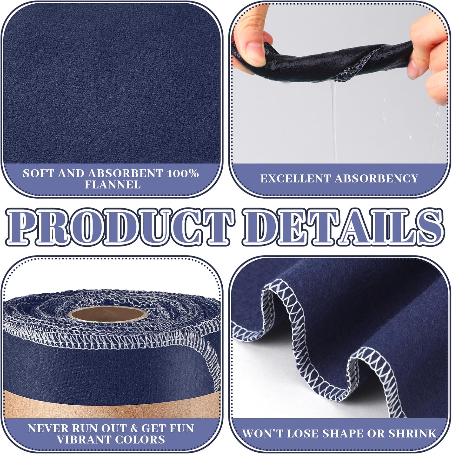 FuWeave 60 Pack Reusable Toilet Paper Towels No Tear Bidet Towels Washable Toilet Paper Bulk Paperless Rolls Cotton Treadmill Family Cloth Wipes (Navy Blue)