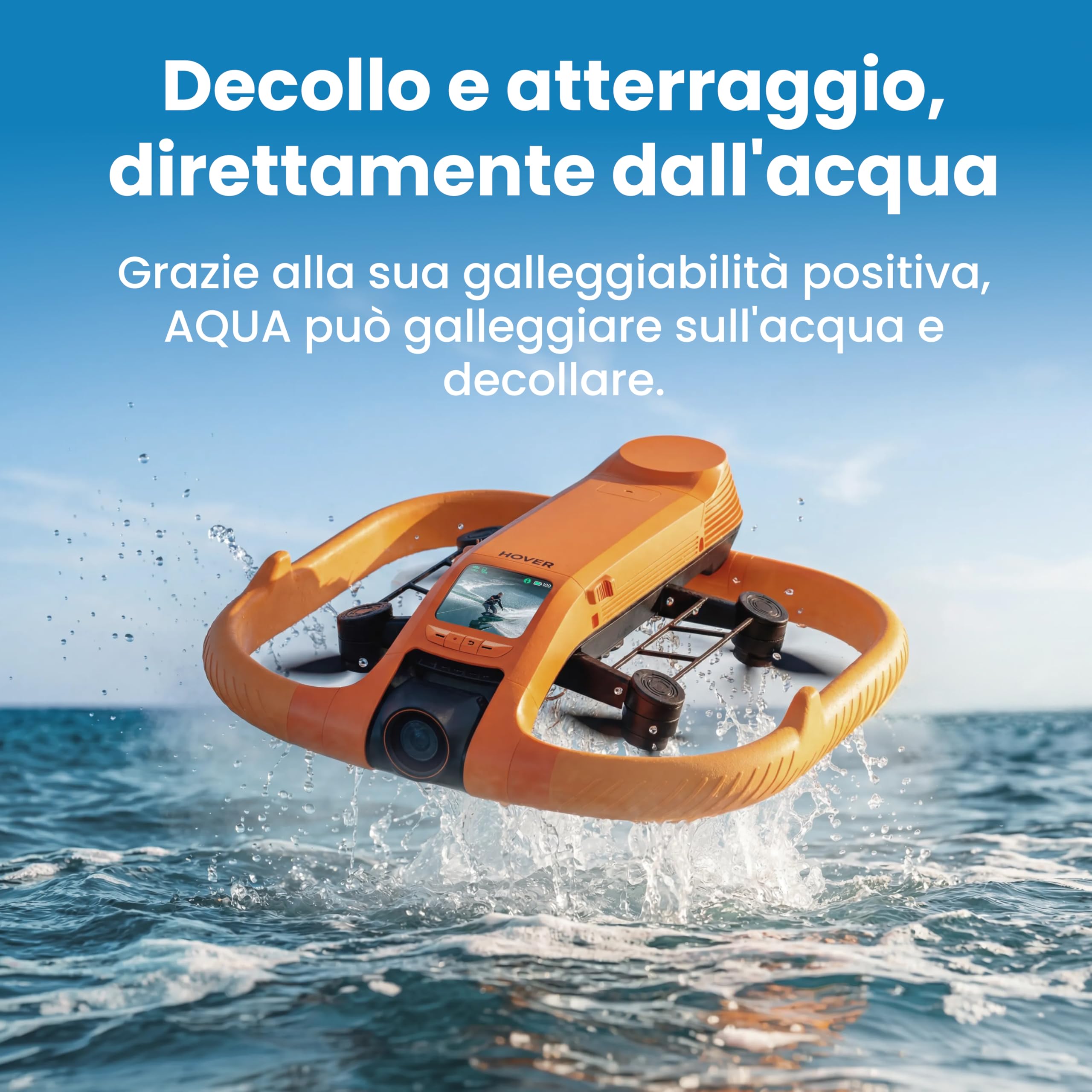 HOVERAir AQUA Telecamera volante, drone segui-me impermeabile IP67 con fotocamera per sport acquatici, 34mph, 10+ modalità di volo, slow motion 4K 100fps, video HDR, SmoothCapture 3.0 (Standard Combo)