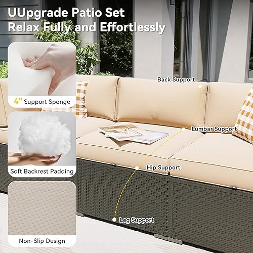 Miniatura 2 de Aoxun Juego de muebles de patio, 7 piezas de sofás seccionales para exteriores con cubierta Waterprool, muebles de mimbre para exteriores, juego de