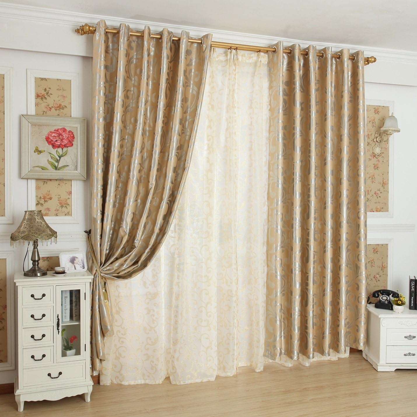 Light Beige Velvety Decorative Style 60-inch By 95-inch Grommet Top Curtain (One Panel)